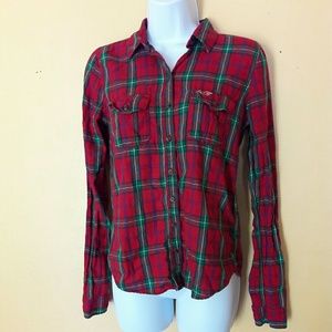 Hollister Small red gren plaid top