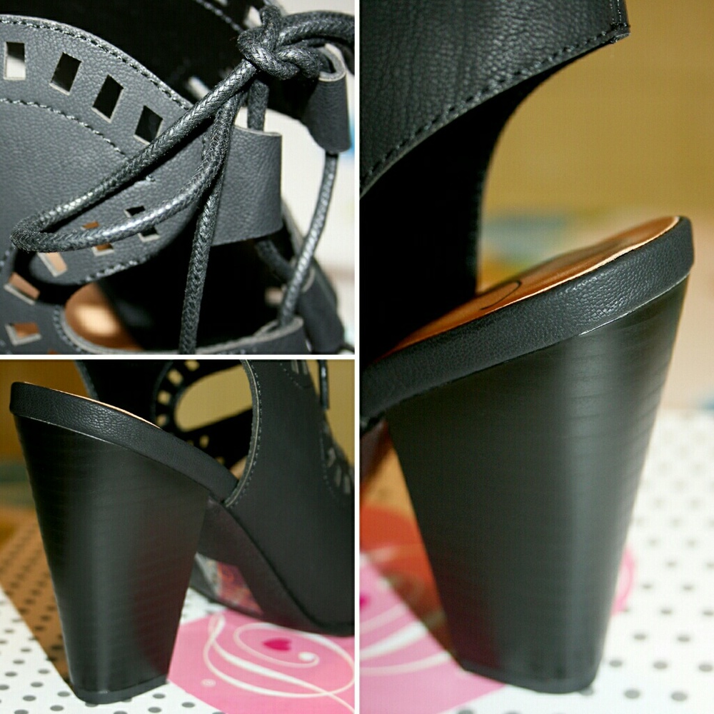 BLACK Laser Cut Lace-Up Caged Open Toe Booties NIB - Picture 7 of 8