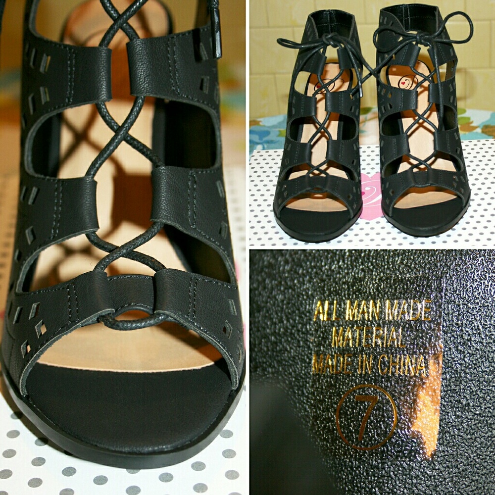 BLACK Laser Cut Lace-Up Caged Open Toe Booties NIB - Picture 8 of 8