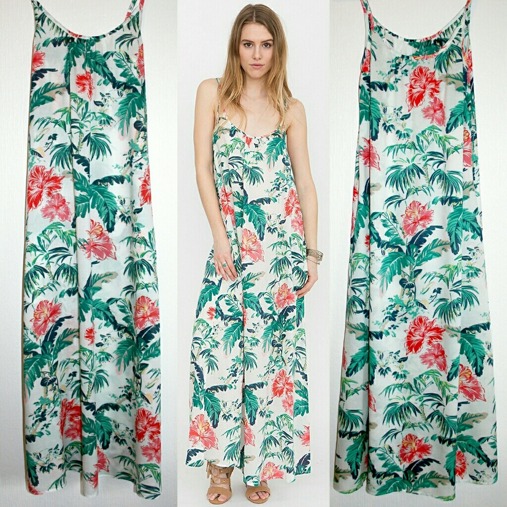 ⚡LAST ONE!⚡Tropical Print Pocketed Maxi Dress NWOT - Picture 3 of 7