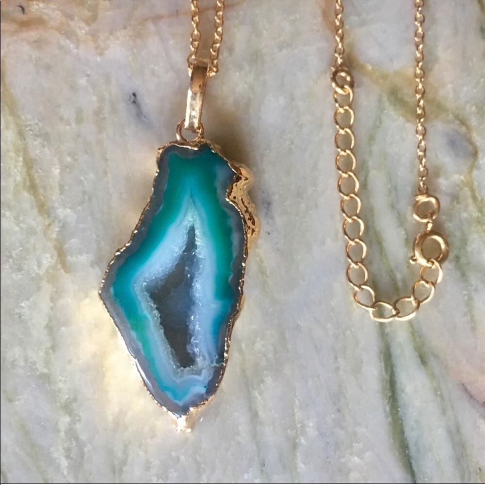 LAST💫Teal Druzy Agate Necklace - Picture 7 of 8