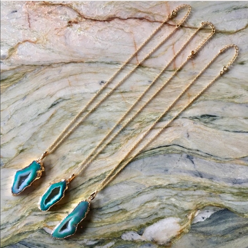 LAST💫Teal Druzy Agate Necklace - Picture 2 of 8