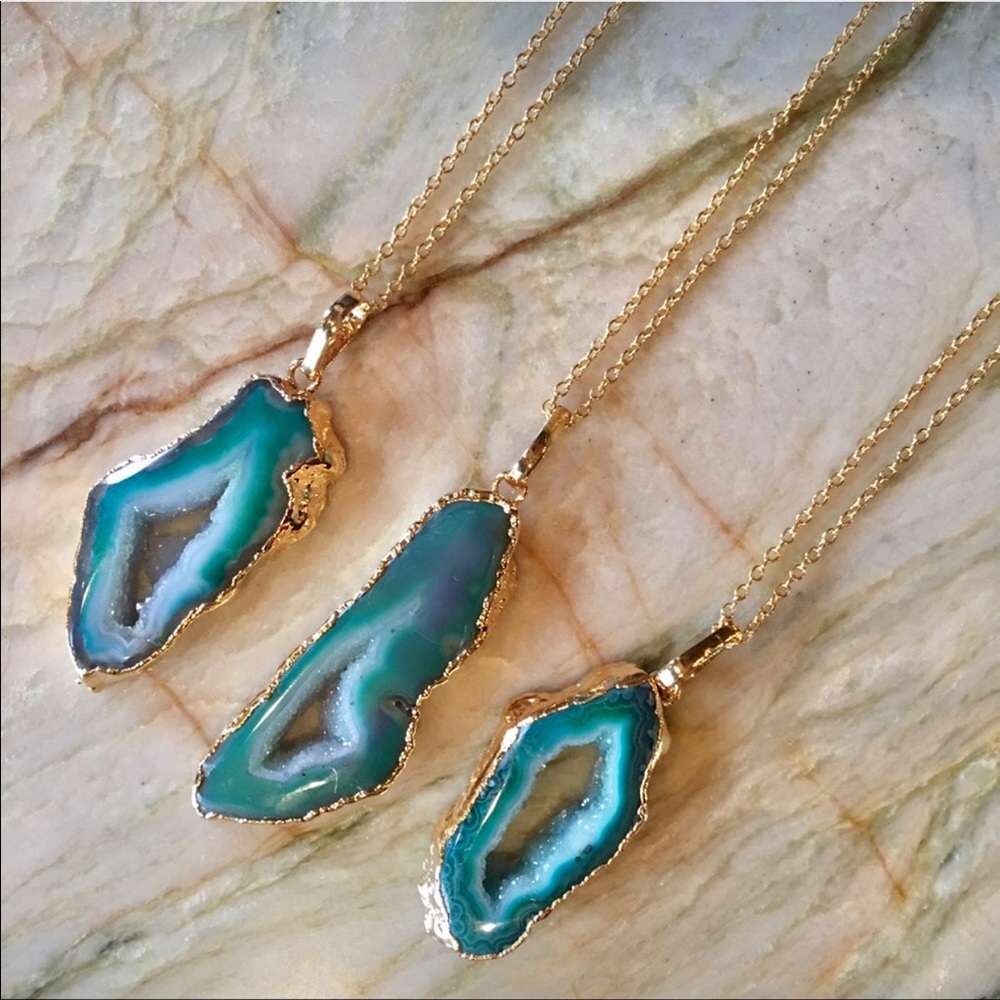 LAST💫Teal Druzy Agate Necklace - Picture 3 of 8