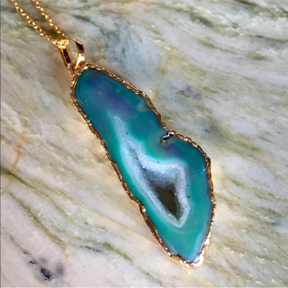 LAST💫Teal Druzy Agate Necklace - Picture 5 of 8