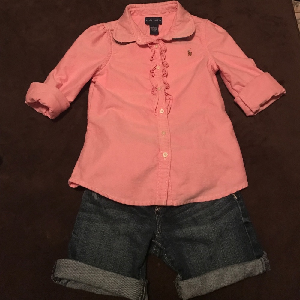 Sold. Girls Ralph Lauren shirt and old navy shorts
