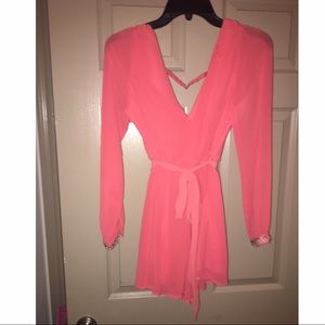 Coral long sleeve romper