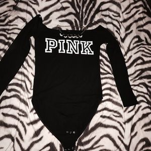 Pink black body suit