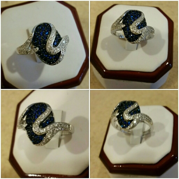 Genuine 2ct Pave Sapphires and White Topaz!  Sz 9 - Picture 3 of 4