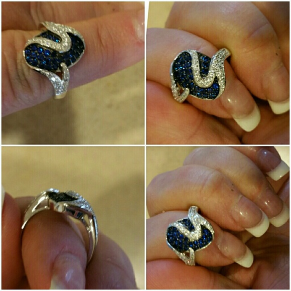 Genuine 2ct Pave Sapphires and White Topaz!  Sz 9 - Picture 2 of 4