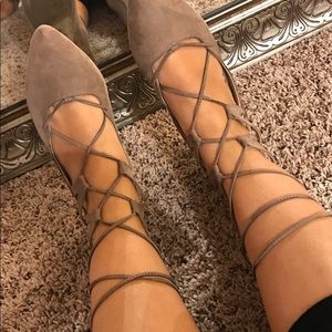 Taupe ballet style tie up flats