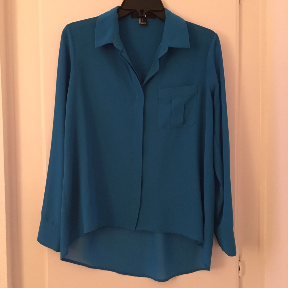 Aqua Silky Semi Sheer Button Down