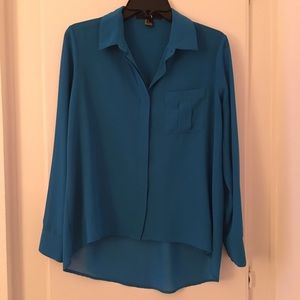 Aqua Silky Semi Sheer Button Down