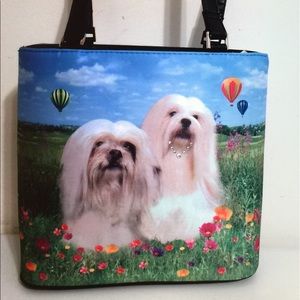 NEW MALTESE DOG PHOTO with CRYSTALS TOTE BAG