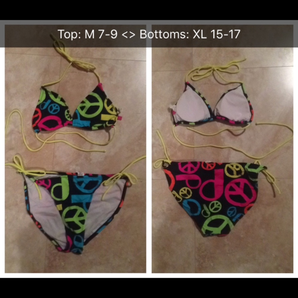Black & Neon Peace String Bikini - OBO