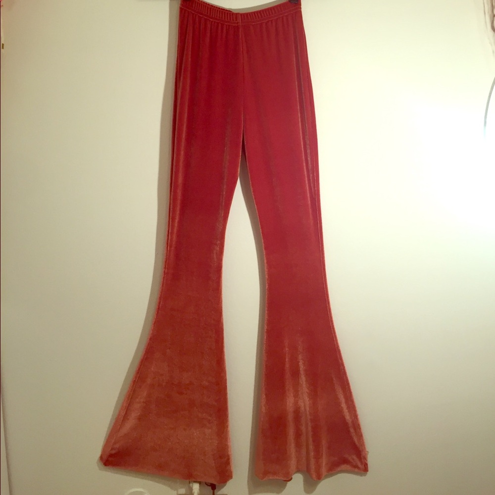 orange/copper velvet flares