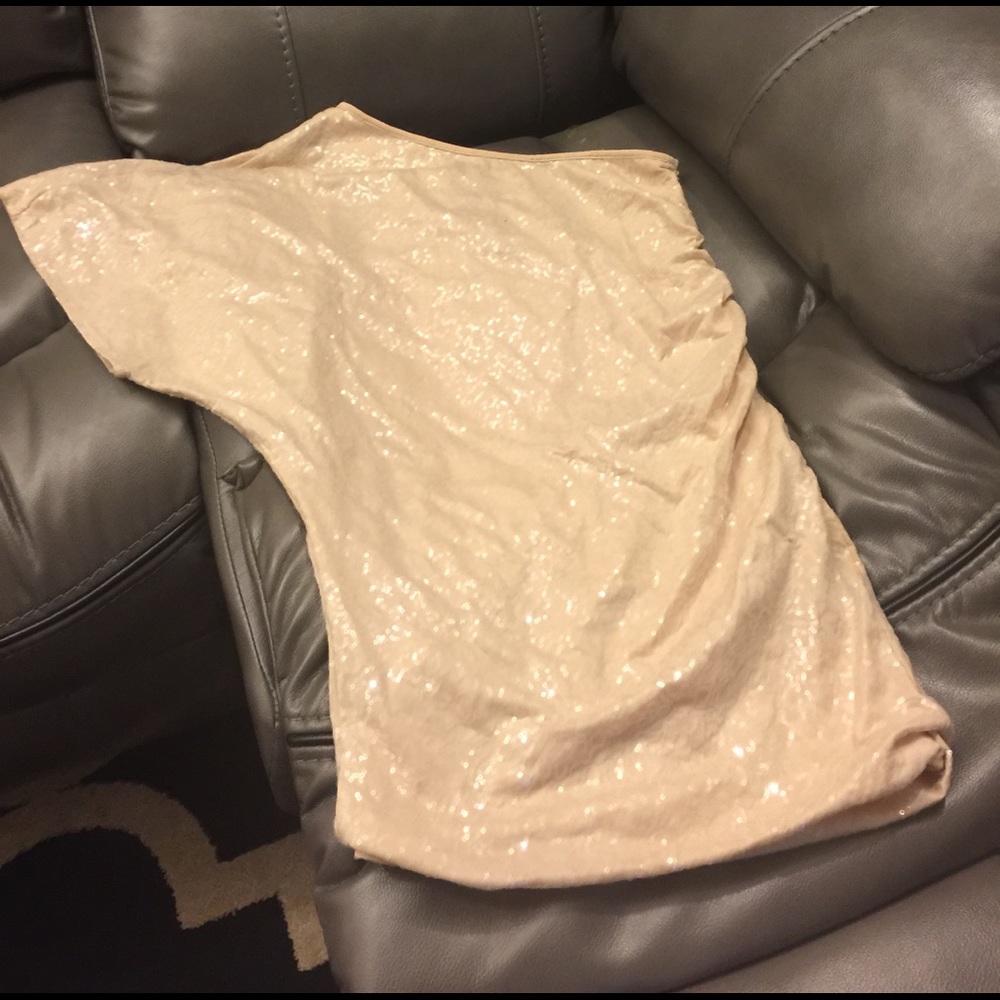 Short form fitting cream color sequence dress