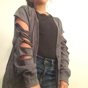 Grey Cut Sleeved Cardigan