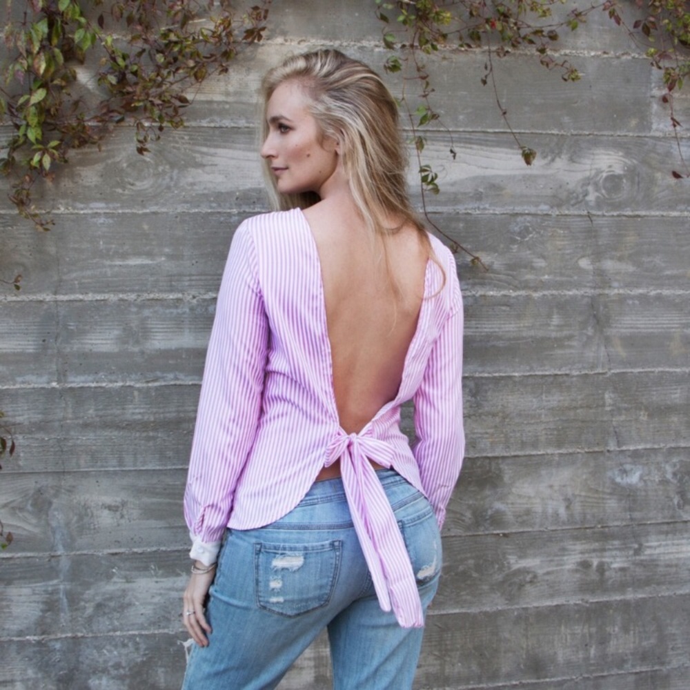 Pink and white open back top