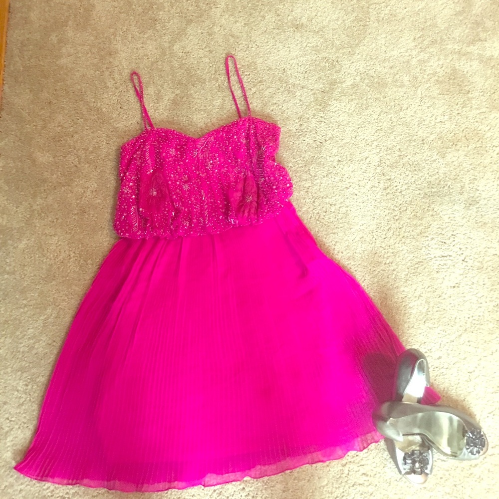 Fuschia Pink beaded top with pleated bottom
