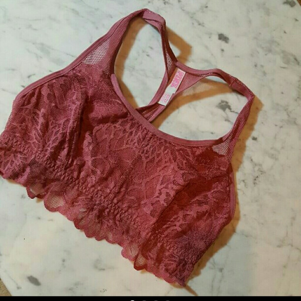 ✔CCO VS PINK NWT XS MAUVE LACY BRALETTE RACERBACK