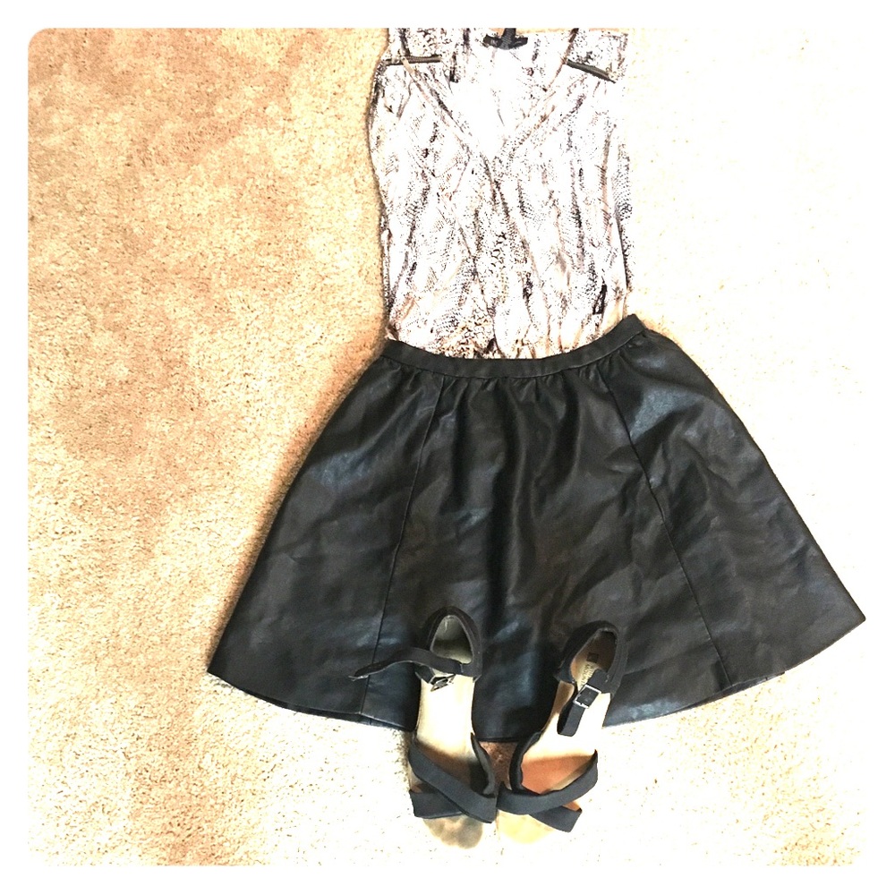 Black Mini Faux Leather Skirt