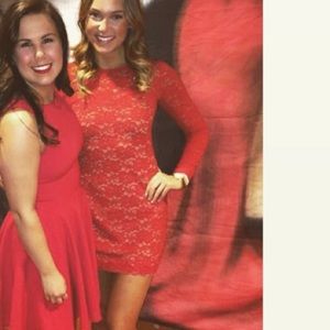 Express red lace dress with sheer back
