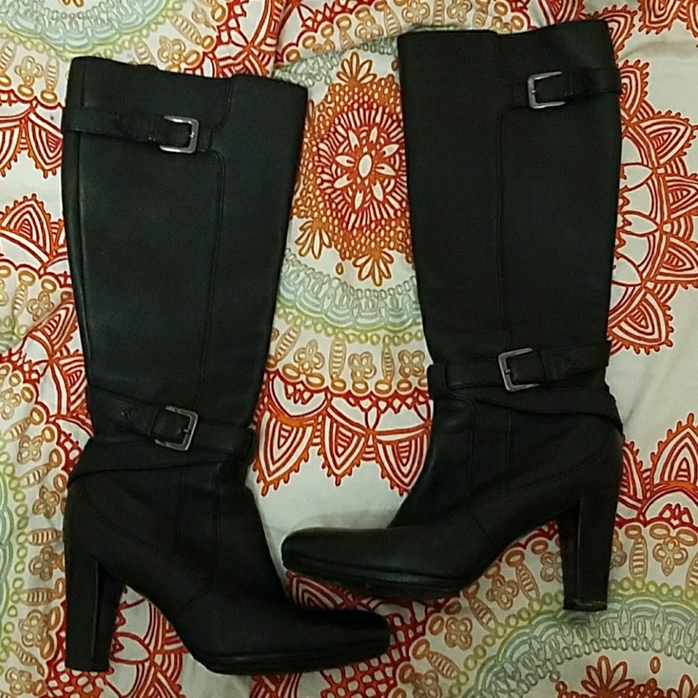 Tall black leather boots