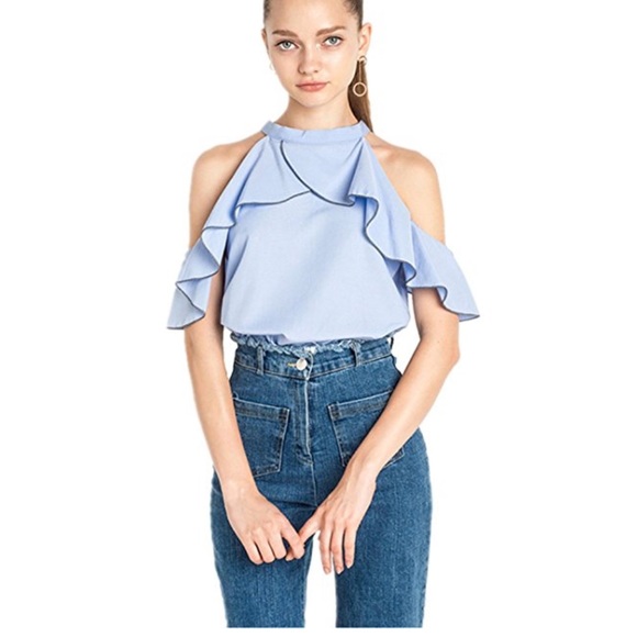 boutique Tops - Beautiful ruffle cold shoulder blouse