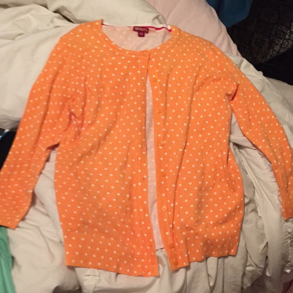 Orange and white polka dot cardigan from Target