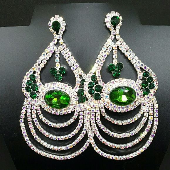 Silver Tone Rhinestone Crystal Earrings - Picture 1 of 3