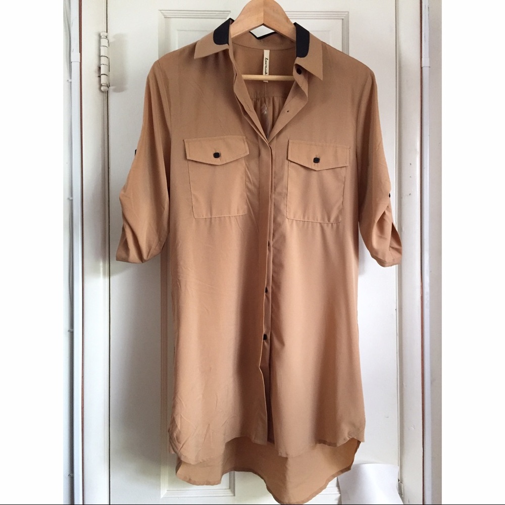 Long Button Down Tunic Blouse