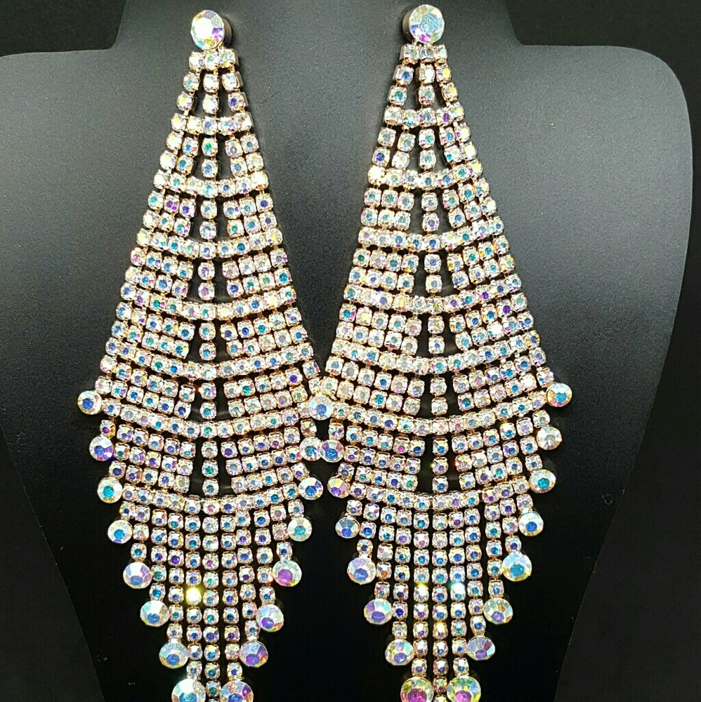 Silver Tone Earrings with Auror Borealis Crystals