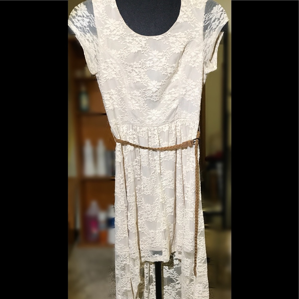 Creme lace high low dress