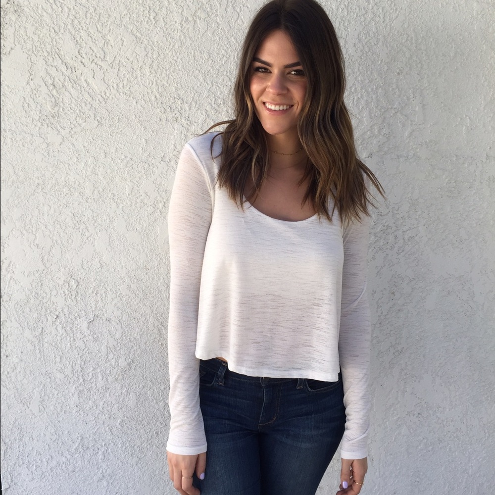 White Long Sleeve Cropped Top