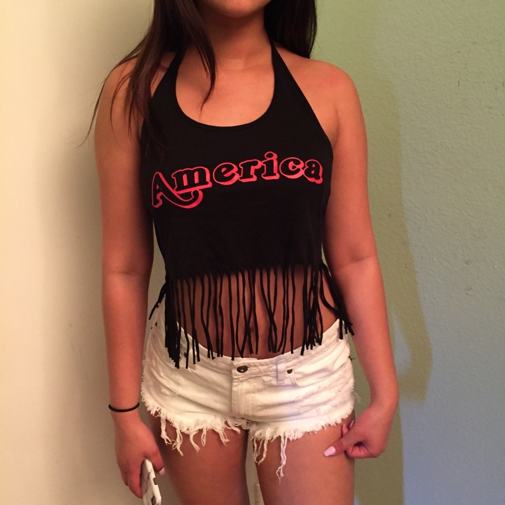 Fringe black crop top