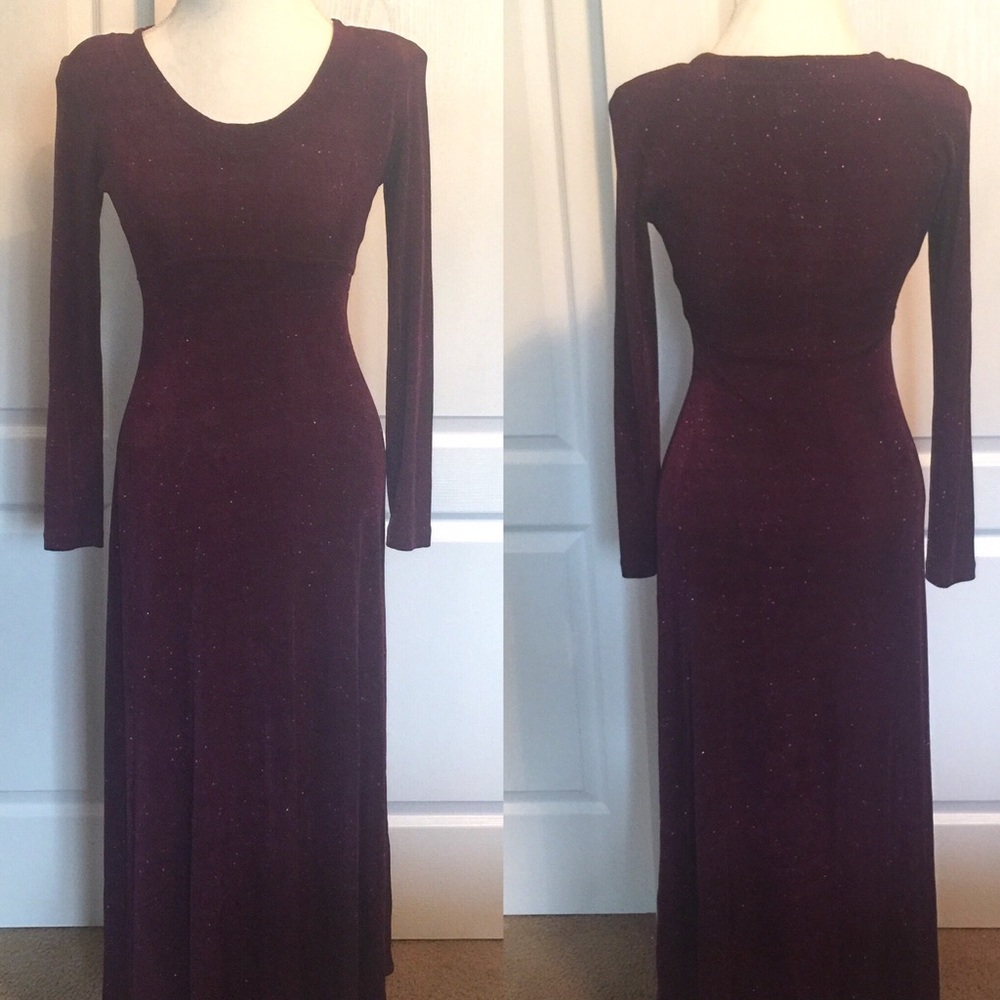 Rabbit Burgundy Sparkle Long Sleeve Formal Dress