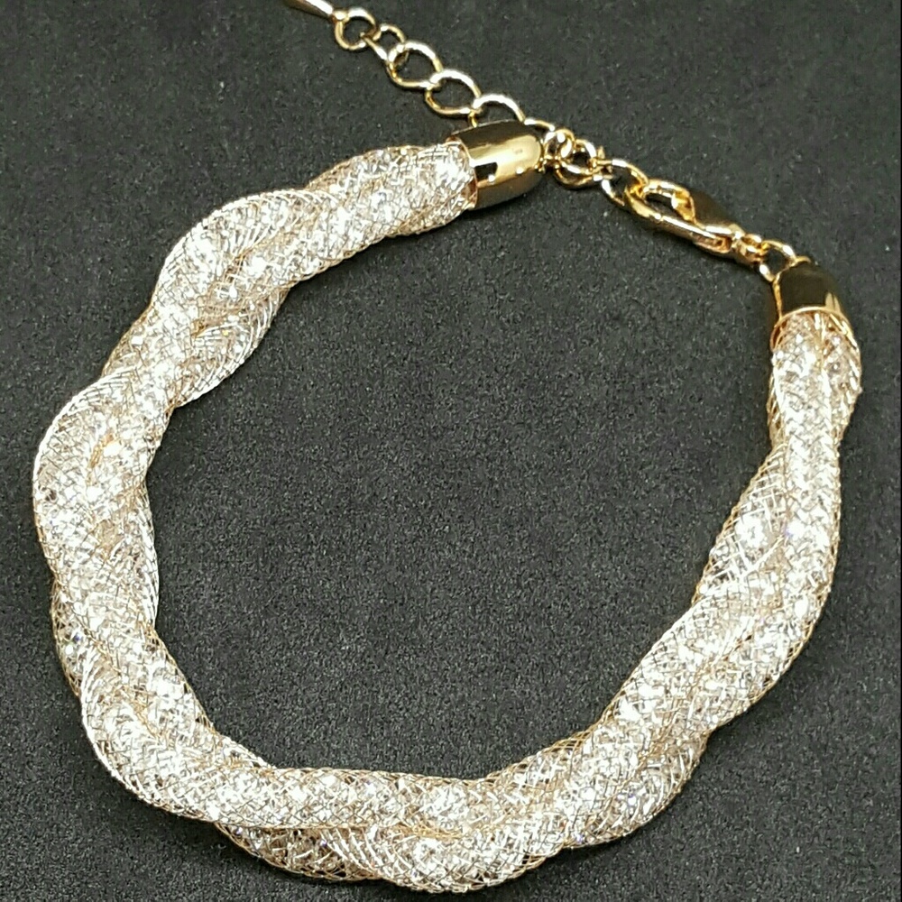 Gold-plated Mesh Bracelet with Stardust Crystals