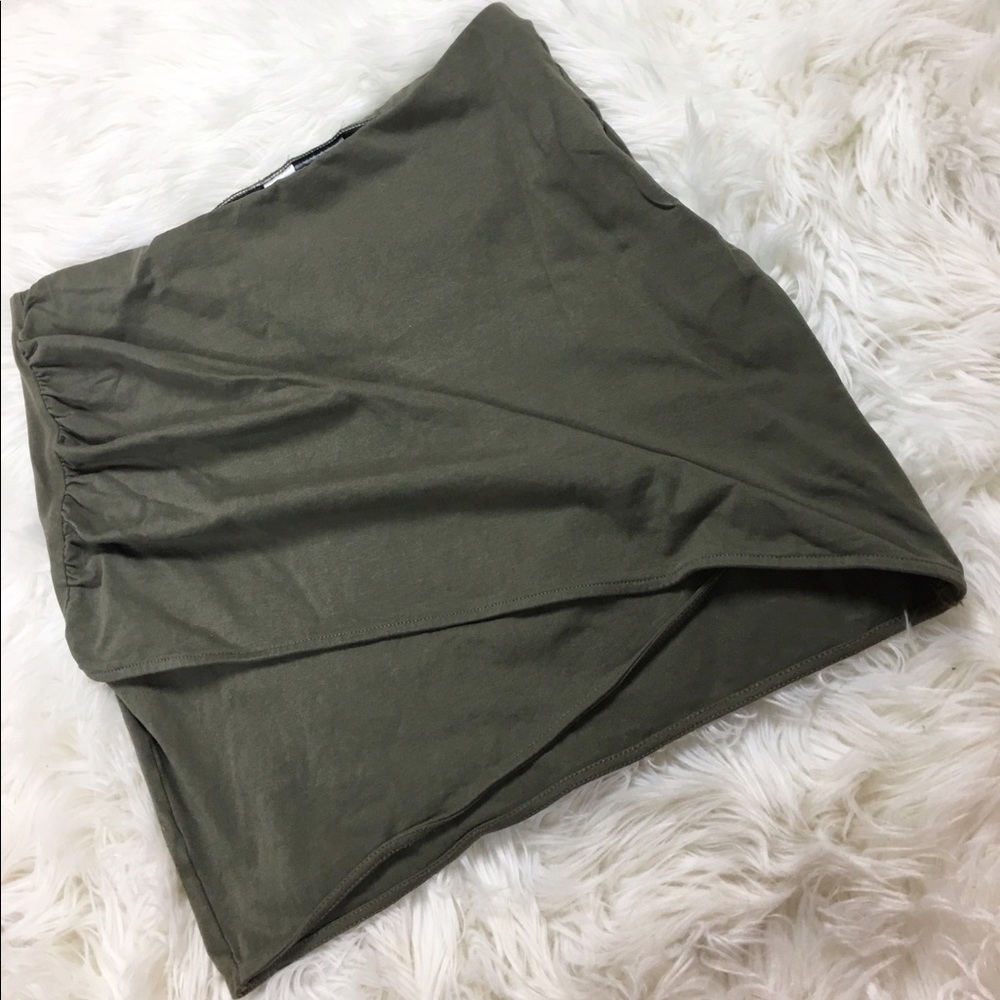 Olive Green Ruched Mini Skirt
