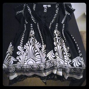Black and white sheer lace shirt.
