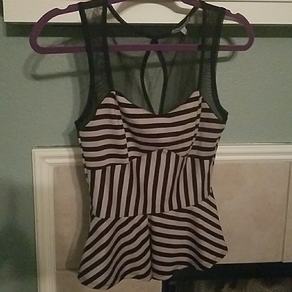 Black and Tan Sleeveless Blouse
