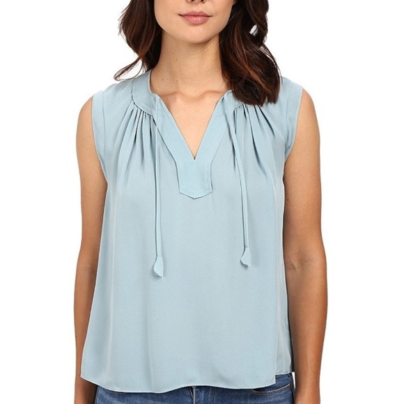 ✨HP!✨ NWT Rebecca Taylor Blue Silk Tie Front Top - Picture 2 of 5