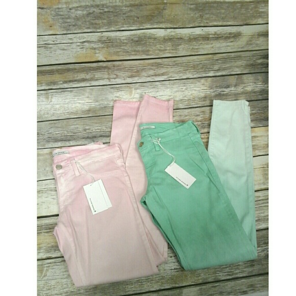 2 pairs Pink & Mint Dip-Dye Skinny Jeans Jeggings - Picture 3 of 8