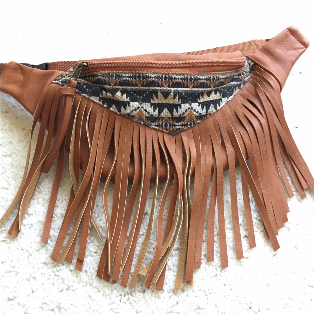 Faux leather fringe fanny pack