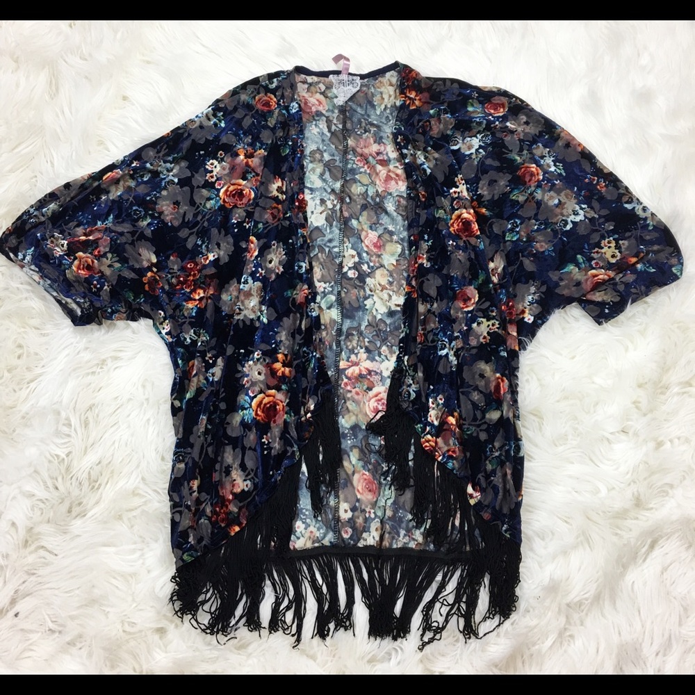 Velvet Floral Fringe Kimono