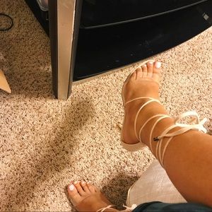 Strap up leg nude heels WORN once