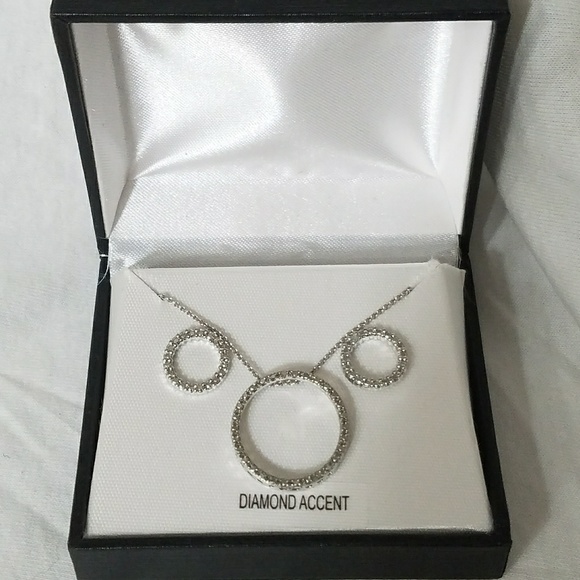 .925 Sterling & Diamond Necklace & Earrings - Picture 2 of 3