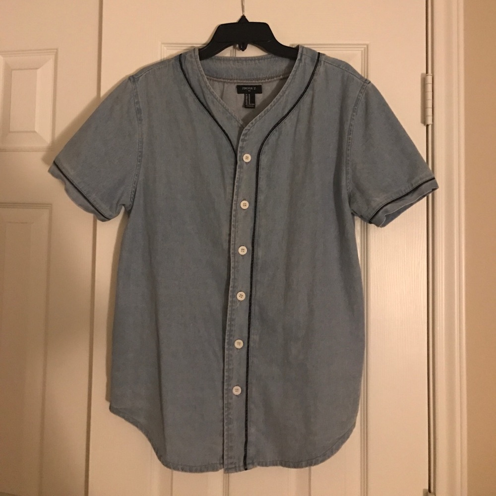 Forever 21 Denim Button Up Baseball Shirt
