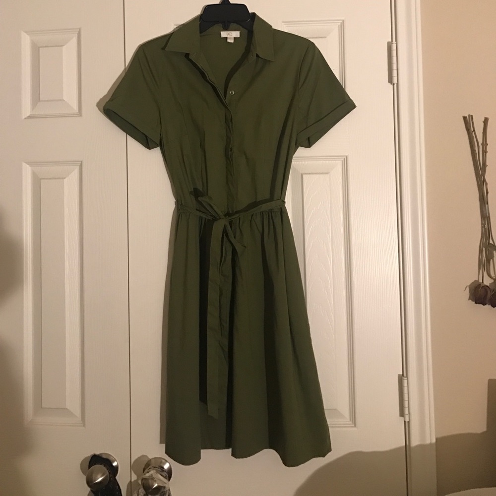 Army Green Button Front Dress