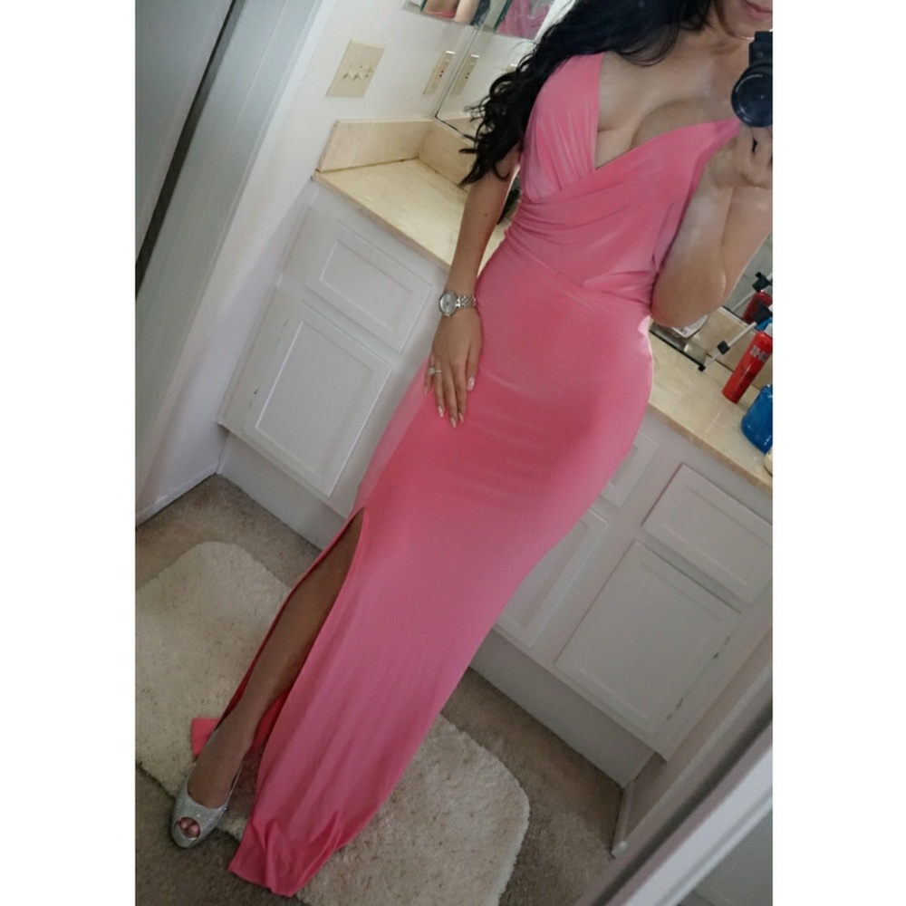 Pink Criss Cross Back Slit Maxi Dress - Picture 3 of 4