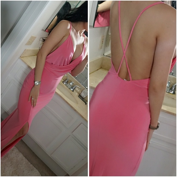 Pink Criss Cross Back Slit Maxi Dress - Picture 4 of 4